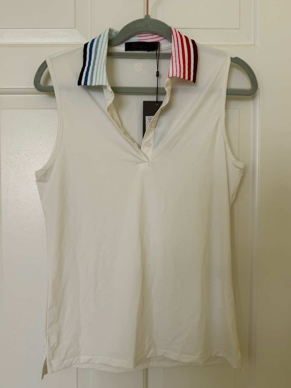 G/FORE Women’s White Polo with Multicolor Striped Collar
